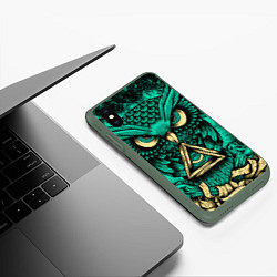 Чехол iPhone XS Max матовый Тотемная сова, цвет: 3D-темно-зеленый — фото 2
