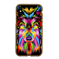 Чехол iPhone XS Max матовый Neon wolf, цвет: 3D-коричневый