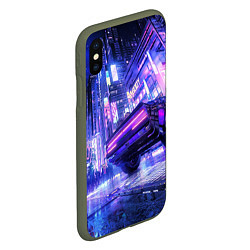 Чехол iPhone XS Max матовый Cyberpunk city, цвет: 3D-темно-зеленый — фото 2