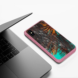 Чехол iPhone XS Max матовый Palm glitch art, цвет: 3D-малиновый — фото 2