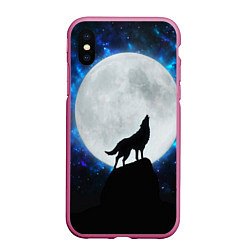 Чехол iPhone XS Max матовый Волк воющий на луну, цвет: 3D-малиновый
