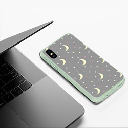 Чехол iPhone XS Max матовый Луна и звезды, цвет: 3D-салатовый — фото 2