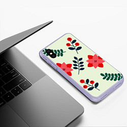 Чехол iPhone XS Max матовый Цветы, ягоды, листья, цвет: 3D-светло-сиреневый — фото 2