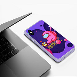 Чехол iPhone XS Max матовый Among Us Love, цвет: 3D-светло-сиреневый — фото 2