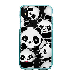 Чехол iPhone XS Max матовый Смешные панды, цвет: 3D-мятный