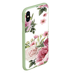 Чехол iPhone XS Max матовый Розовые розы, цвет: 3D-салатовый — фото 2