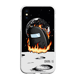 Чехол iPhone XS Max матовый Among Us fire, цвет: 3D-белый