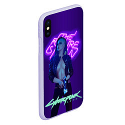 Чехол iPhone XS Max матовый Cyberpunk 2077 V, цвет: 3D-светло-сиреневый — фото 2