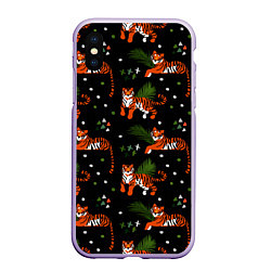 Чехол iPhone XS Max матовый Tigers, цвет: 3D-светло-сиреневый