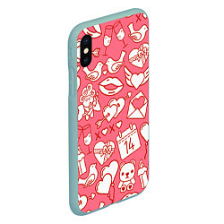 Чехол iPhone XS Max матовый Valentines Pattern, цвет: 3D-мятный — фото 2