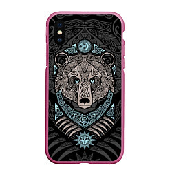 Чехол iPhone XS Max матовый Медведь, цвет: 3D-малиновый