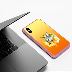 Чехол iPhone XS Max матовый Акварельные кролики милота, цвет: 3D-малиновый — фото 2