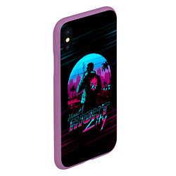 Чехол iPhone XS Max матовый Cyberpunk 2077 NIGHT CITY, цвет: 3D-фиолетовый — фото 2