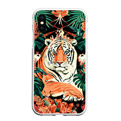 Чехол iPhone XS Max матовый Огненный Тигр в Цветах