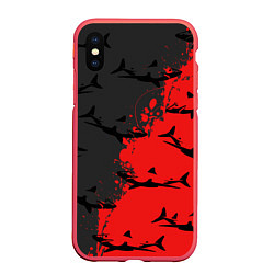 Чехол iPhone XS Max матовый Акулы, цвет: 3D-красный