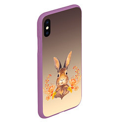 Чехол iPhone XS Max матовый Заяц в цветочках, цвет: 3D-фиолетовый — фото 2
