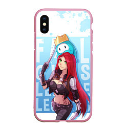 Чехол iPhone XS Max матовый Fall guys x league of legands, цвет: 3D-розовый