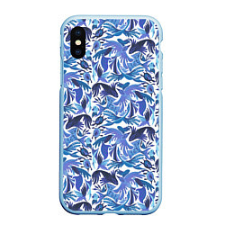 Чехол iPhone XS Max матовый Рыбы-птицы Узоры, цвет: 3D-голубой