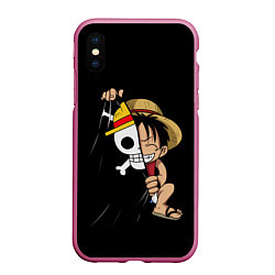 Чехол iPhone XS Max матовый ONE PIECE ЛУФФИ ЧЕРЕП СИМВОЛ, цвет: 3D-малиновый