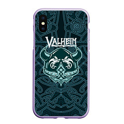 Чехол iPhone XS Max матовый Valheim шлем с рогами, цвет: 3D-светло-сиреневый