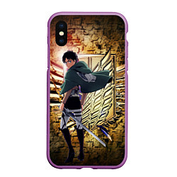Чехол iPhone XS Max матовый Грозный солдат Эрен, цвет: 3D-фиолетовый