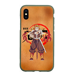 Чехол iPhone XS Max матовый Кёджуро Ренгоку Kimetsu no Yaiba, цвет: 3D-темно-зеленый