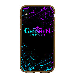 Чехол iPhone XS Max матовый GENSHIN IMPACT NEON LOGO, цвет: 3D-коричневый