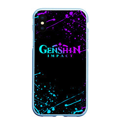 Чехол iPhone XS Max матовый GENSHIN IMPACT NEON LOGO, цвет: 3D-голубой