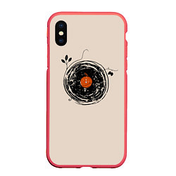 Чехол iPhone XS Max матовый Natural Vinyl Records Vintage, цвет: 3D-красный