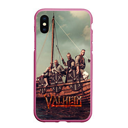 Чехол iPhone XS Max матовый Valheim викинги, цвет: 3D-малиновый