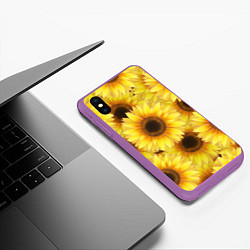 Чехол iPhone XS Max матовый Подсолнухи в поле, цвет: 3D-фиолетовый — фото 2