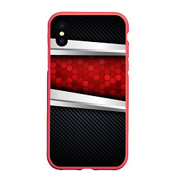 Чехол iPhone XS Max матовый 3D Красные соты металлические, цвет: 3D-красный