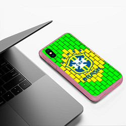 Чехол iPhone XS Max матовый Сборная Бразилии, цвет: 3D-малиновый — фото 2
