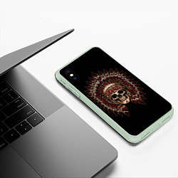 Чехол iPhone XS Max матовый Череп Индейца, цвет: 3D-салатовый — фото 2