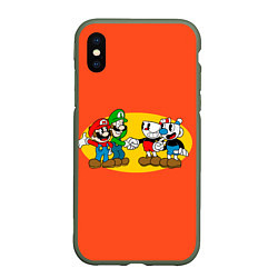 Чехол iPhone XS Max матовый CupHead x Mario, цвет: 3D-темно-зеленый