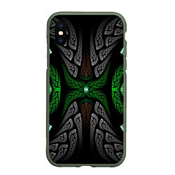 Чехол iPhone XS Max матовый Серо-Зеленые Узоры