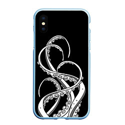 Чехол iPhone XS Max матовый Octopus Black and White, цвет: 3D-голубой