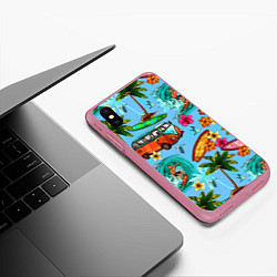 Чехол iPhone XS Max матовый Пальмы, волны, серфинг, цвет: 3D-малиновый — фото 2