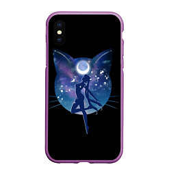 Чехол iPhone XS Max матовый Sailor Moon силуэт, цвет: 3D-фиолетовый