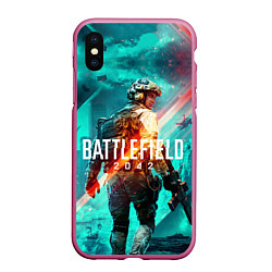 Чехол iPhone XS Max матовый Battlefield 2042, цвет: 3D-малиновый