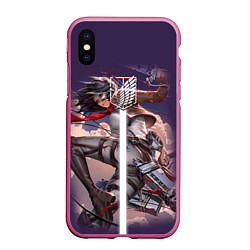 Чехол iPhone XS Max матовый Attack on Titan Микаса, цвет: 3D-малиновый