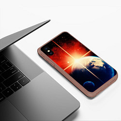 Чехол iPhone XS Max матовый Космос земля 3D, цвет: 3D-коричневый — фото 2