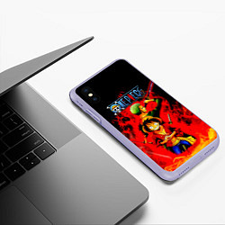 Чехол iPhone XS Max матовый Зоро и Луффи в огне One Piece, цвет: 3D-светло-сиреневый — фото 2