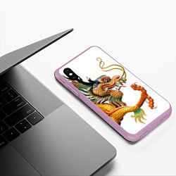 Чехол iPhone XS Max матовый Желтый китайский дракон 3D, цвет: 3D-сиреневый — фото 2