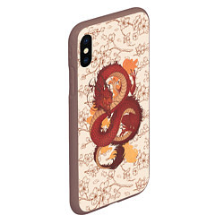 Чехол iPhone XS Max матовый Китайский Дракон и Сакура, цвет: 3D-коричневый — фото 2