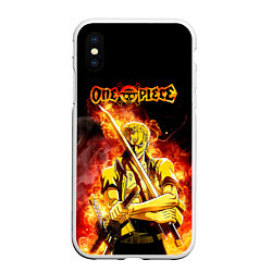 Чехол iPhone XS Max матовый Зоро в огне One Piece Большой куш, цвет: 3D-белый