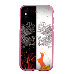 Чехол iPhone XS Max матовый Драконы Черный и Белый Огонь, цвет: 3D-малиновый