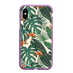 Чехол iPhone XS Max матовый Тропический паттерн, цвет: 3D-фиолетовый