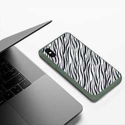 Чехол iPhone XS Max матовый Черно-белый полосатый тигровый, цвет: 3D-темно-зеленый — фото 2