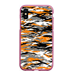 Чехол iPhone XS Max матовый Тигровый камуфляж, цвет: 3D-малиновый
